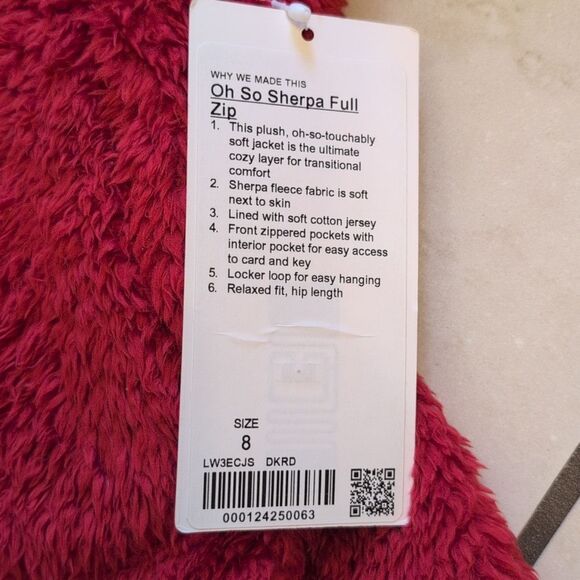 NWT Lululemon Oh So Sherpa Full Zip Jacket Dark Red Size 8 - Picture 5 of 14